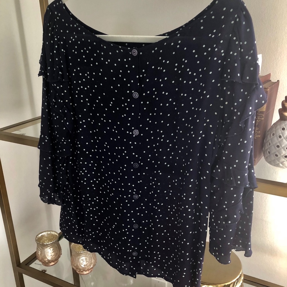 Navy Polka Dot Ruffle Top - Picture 3 of 4